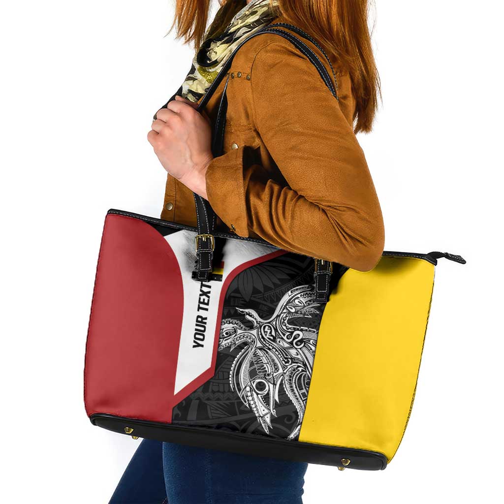 Personalised PNG Madang Province Leather Tote Bag Bird of Paradise Tattoo Flag Motif LT9 Yellow - Polynesian Pride
