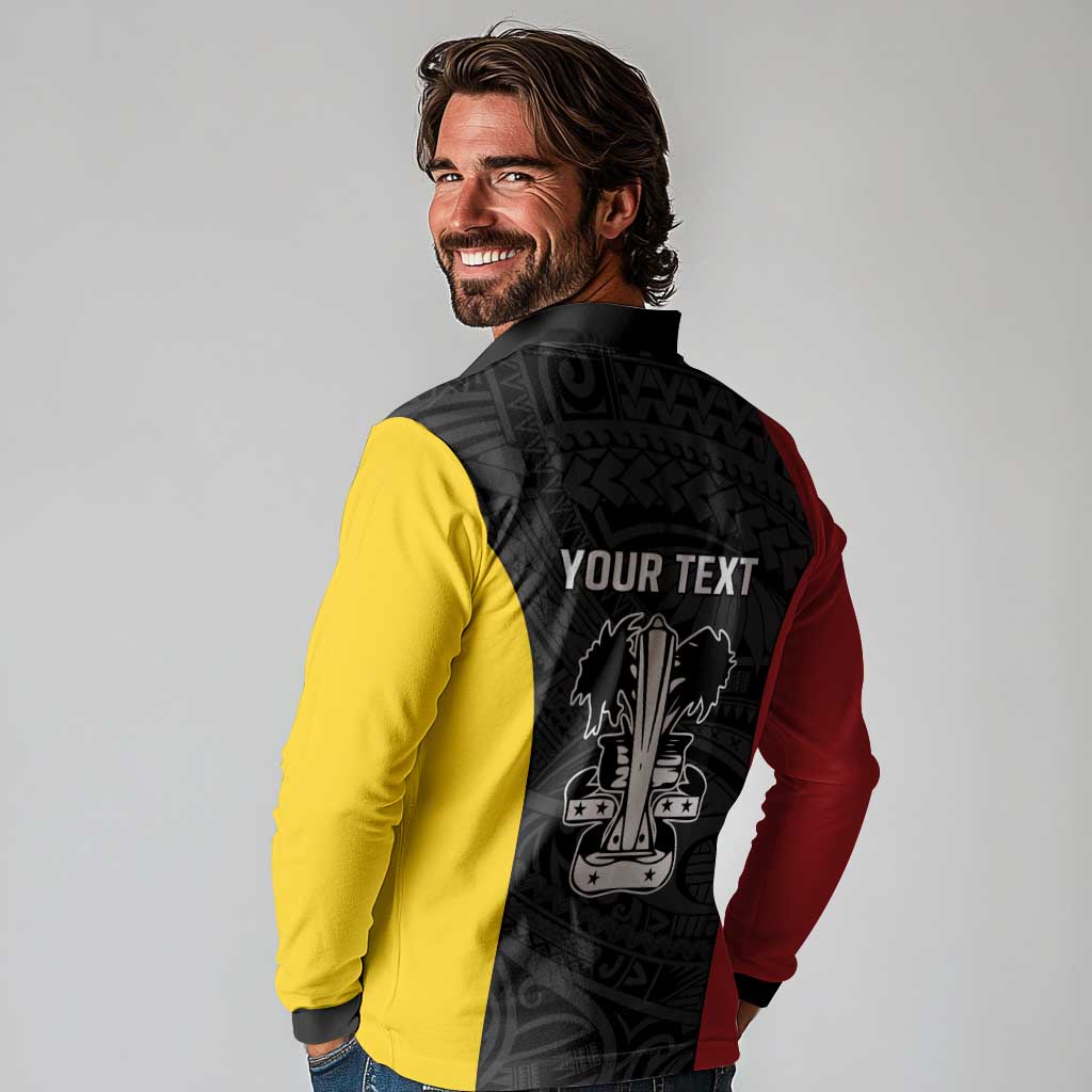 Personalised PNG Madang Province Long Sleeve Polo Shirt Bird of Paradise Tattoo Flag Motif LT9 - Polynesian Pride
