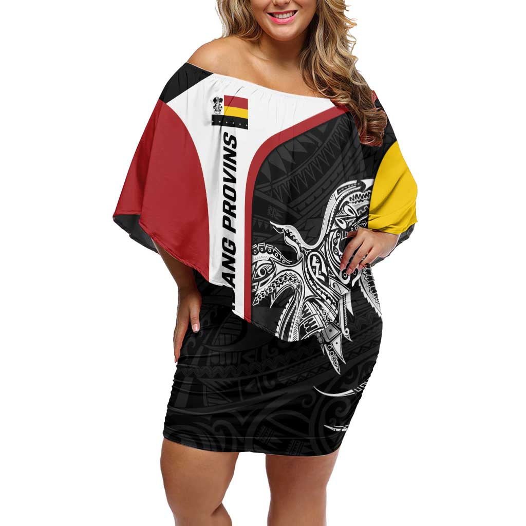 Personalised PNG Madang Province Off Shoulder Short Dress Bird of Paradise Tattoo Flag Motif LT9 Women Yellow - Polynesian Pride