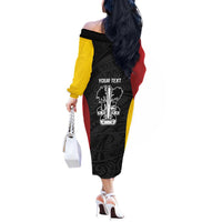 Personalised PNG Madang Province Off The Shoulder Long Sleeve Dress Bird of Paradise Tattoo Flag Motif LT9 - Polynesian Pride