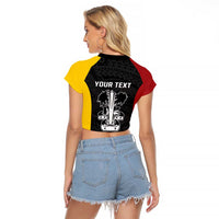 Personalised PNG Madang Province Raglan Cropped T Shirt Bird of Paradise Tattoo Flag Motif - Polynesian Pride