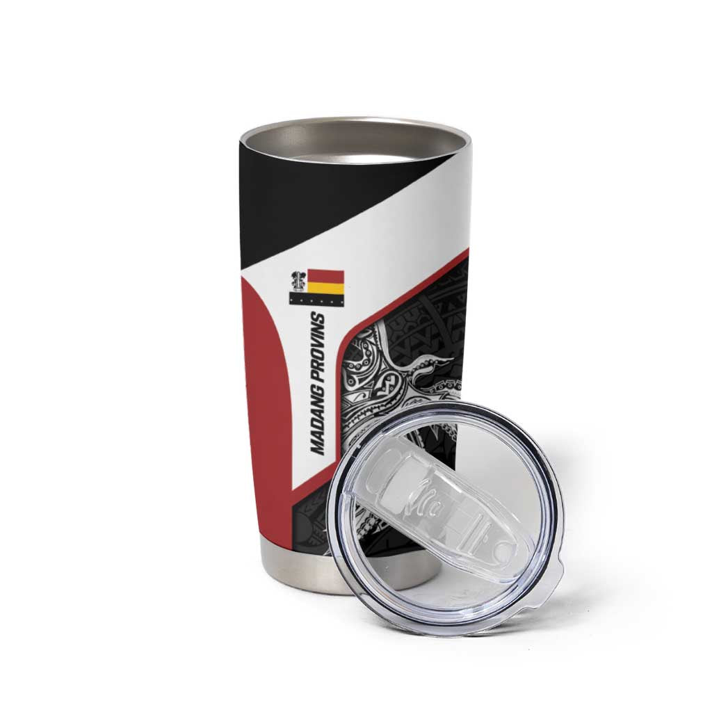 Personalised PNG Madang Province Tumbler Cup Bird of Paradise Tattoo Flag Motif LT9 - Polynesian Pride