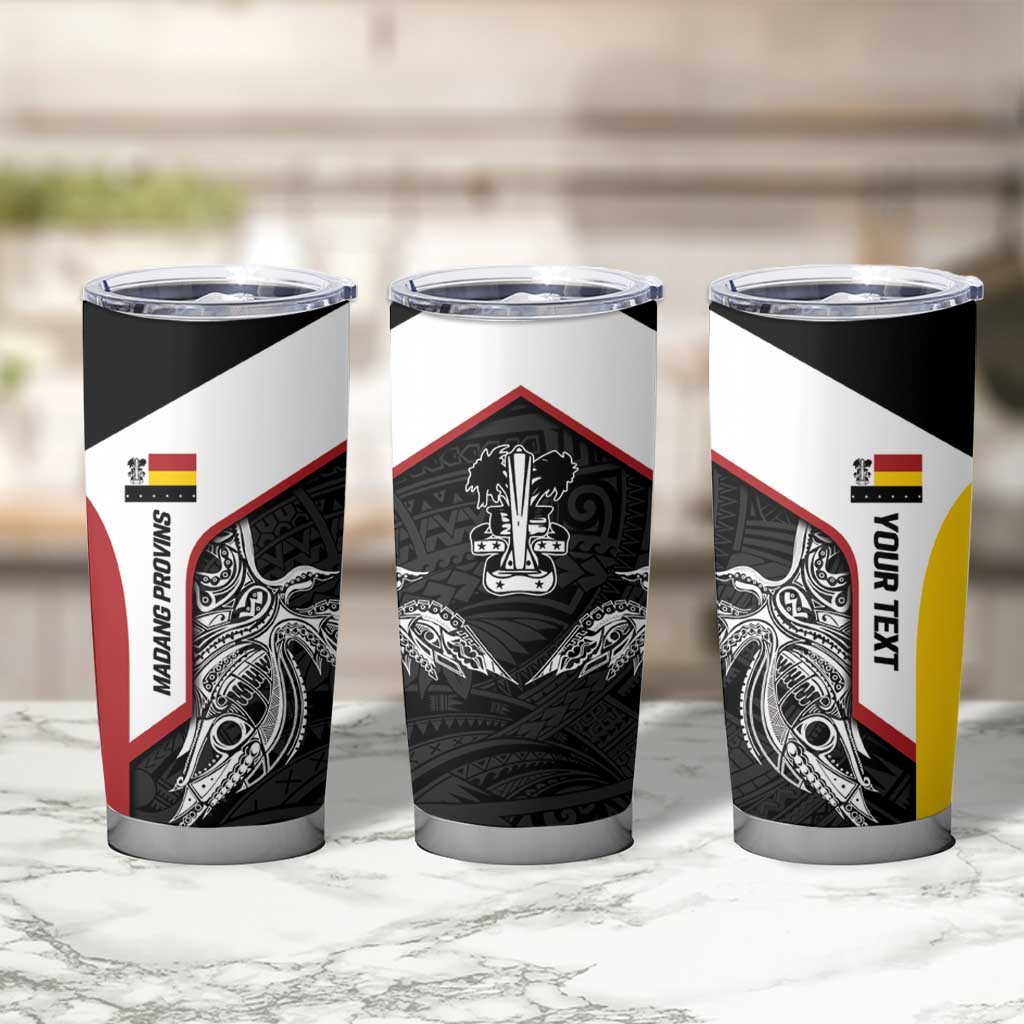 Personalised PNG Madang Province Tumbler Cup Bird of Paradise Tattoo Flag Motif LT9 - Polynesian Pride