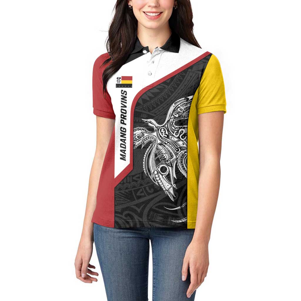 Personalised PNG Madang Province Women Polo Shirt Bird of Paradise Tattoo Flag Motif LT9 - Polynesian Pride