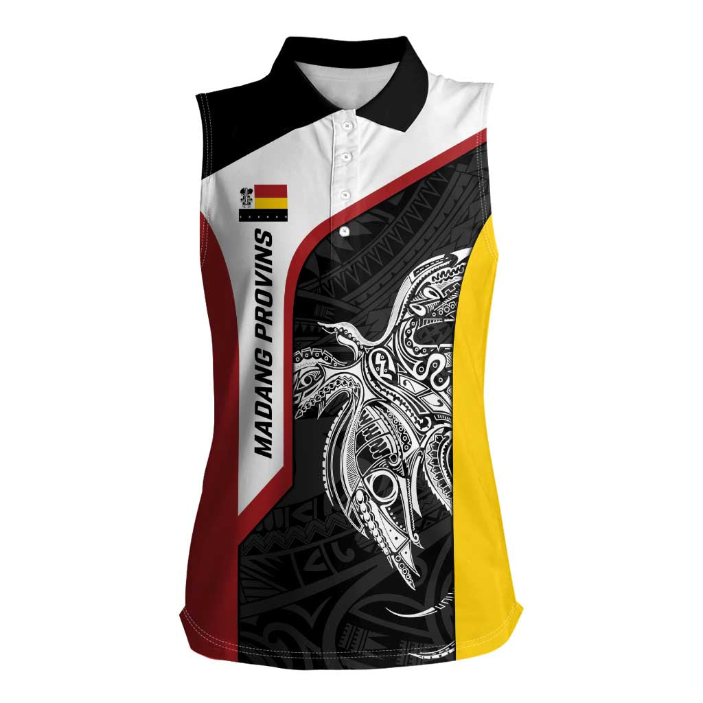Personalised PNG Madang Province Women Sleeveless Polo Shirt Bird of Paradise Tattoo Flag Motif LT9 Female Yellow - Polynesian Pride