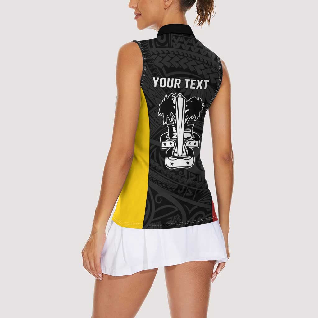 Personalised PNG Madang Province Women Sleeveless Polo Shirt Bird of Paradise Tattoo Flag Motif LT9 - Polynesian Pride