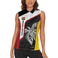 Personalised PNG Madang Province Women Sleeveless Polo Shirt Bird of Paradise Tattoo Flag Motif LT9 - Polynesian Pride