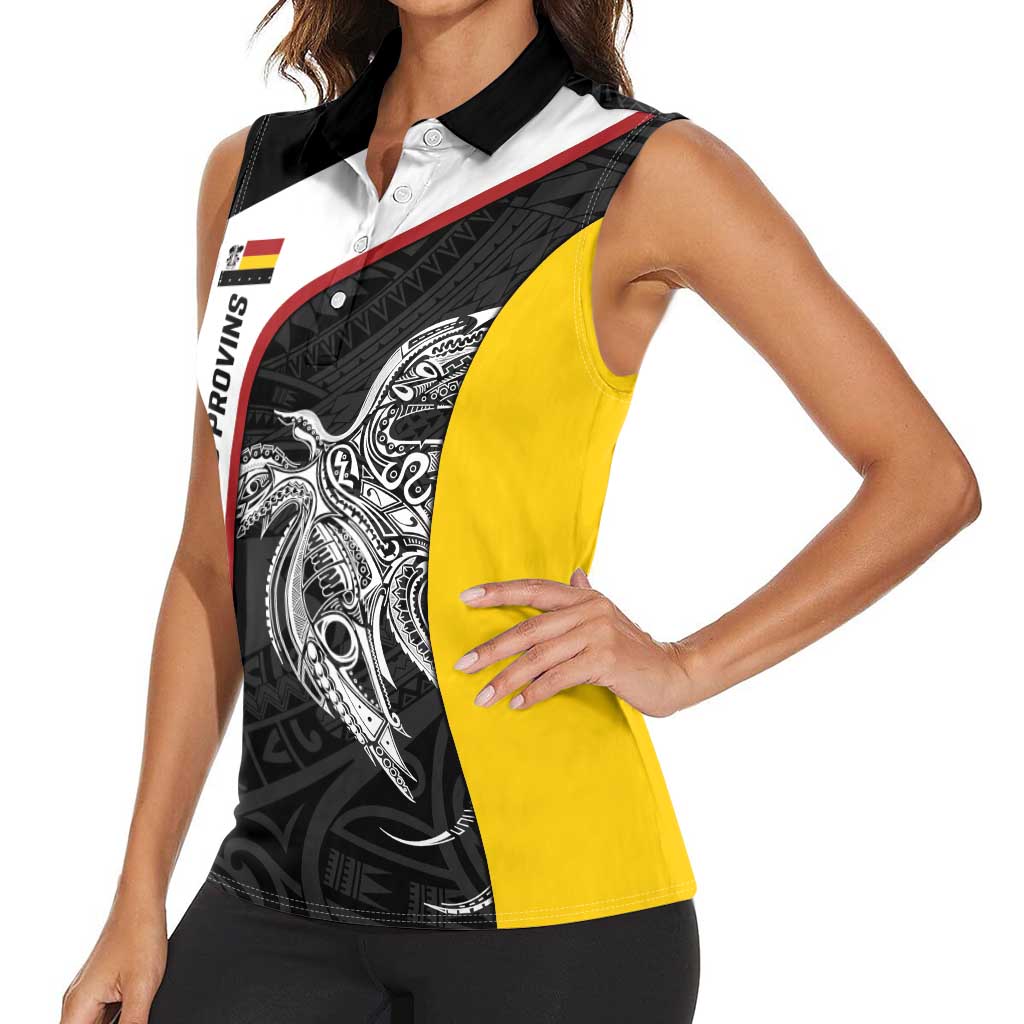 Personalised PNG Madang Province Women Sleeveless Polo Shirt Bird of Paradise Tattoo Flag Motif LT9 - Polynesian Pride