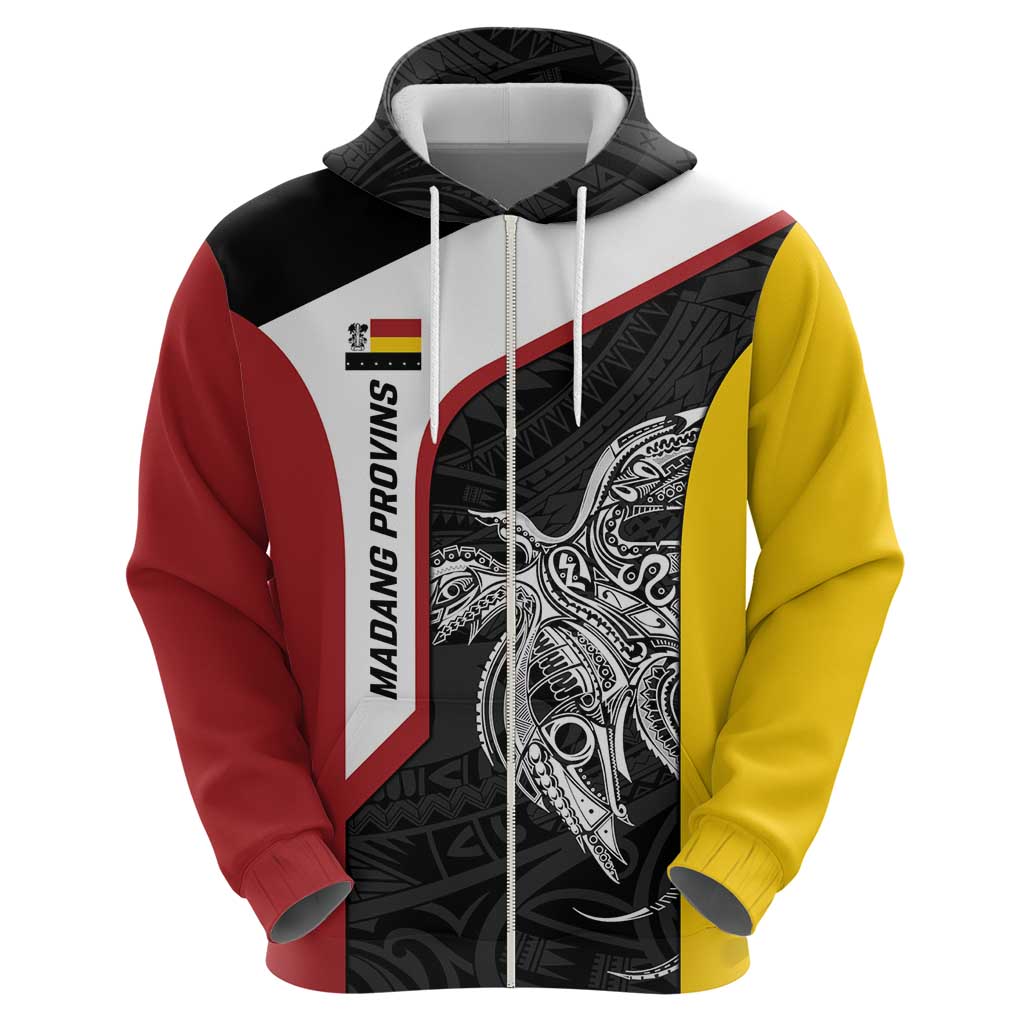 Personalised PNG Madang Province Zip Hoodie Bird of Paradise Tattoo Flag Motif LT9 - Polynesian Pride