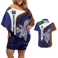 Personalised PNG Manus Province Couples Matching Off Shoulder Short Dress and Hawaiian Shirt Bird of Paradise Tattoo Flag Motif LT9 Blue - Polynesian Pride