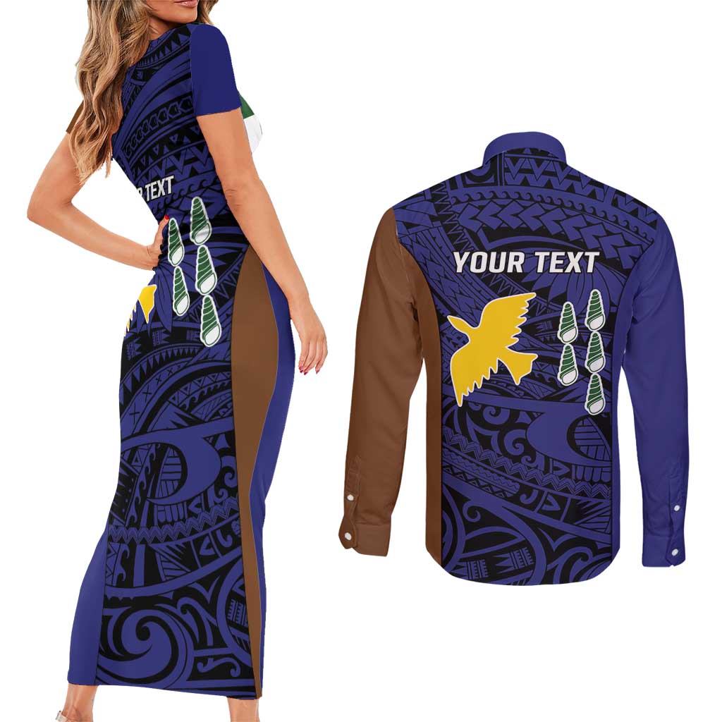 Personalised PNG Manus Province Couples Matching Short Sleeve Bodycon Dress and Long Sleeve Button Shirt Bird of Paradise Tattoo Flag Motif LT9 - Polynesian Pride