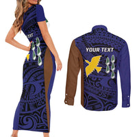 Personalised PNG Manus Province Couples Matching Short Sleeve Bodycon Dress and Long Sleeve Button Shirt Bird of Paradise Tattoo Flag Motif LT9 - Polynesian Pride