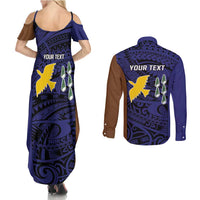 Personalised PNG Manus Province Couples Matching Summer Maxi Dress and Long Sleeve Button Shirt Bird of Paradise Tattoo Flag Motif LT9 - Polynesian Pride