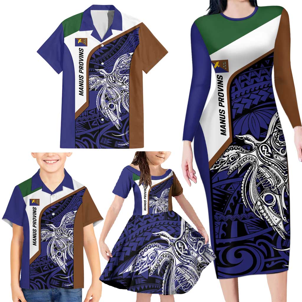 Personalised PNG Manus Province Family Matching Long Sleeve Bodycon Dress and Hawaiian Shirt Bird of Paradise Tattoo Flag Motif LT9 - Polynesian Pride