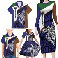 Personalised PNG Manus Province Family Matching Long Sleeve Bodycon Dress and Hawaiian Shirt Bird of Paradise Tattoo Flag Motif LT9 - Polynesian Pride