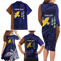 Personalised PNG Manus Province Family Matching Long Sleeve Bodycon Dress and Hawaiian Shirt Bird of Paradise Tattoo Flag Motif LT9 - Polynesian Pride