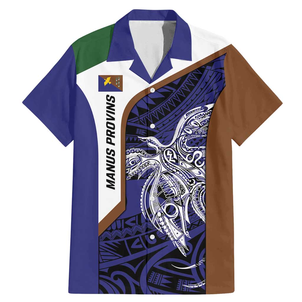 Personalised PNG Manus Province Family Matching Mermaid Dress and Hawaiian Shirt Bird of Paradise Tattoo Flag Motif LT9 Dad's Shirt - Short Sleeve Blue - Polynesian Pride