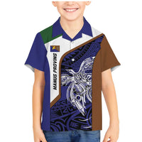 Personalised PNG Manus Province Family Matching Mermaid Dress and Hawaiian Shirt Bird of Paradise Tattoo Flag Motif LT9 Son's Shirt Blue - Polynesian Pride