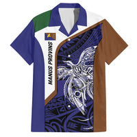 Personalised PNG Manus Province Family Matching Off The Shoulder Long Sleeve Dress and Hawaiian Shirt Bird of Paradise Tattoo Flag Motif LT9 Dad's Shirt - Short Sleeve Blue - Polynesian Pride