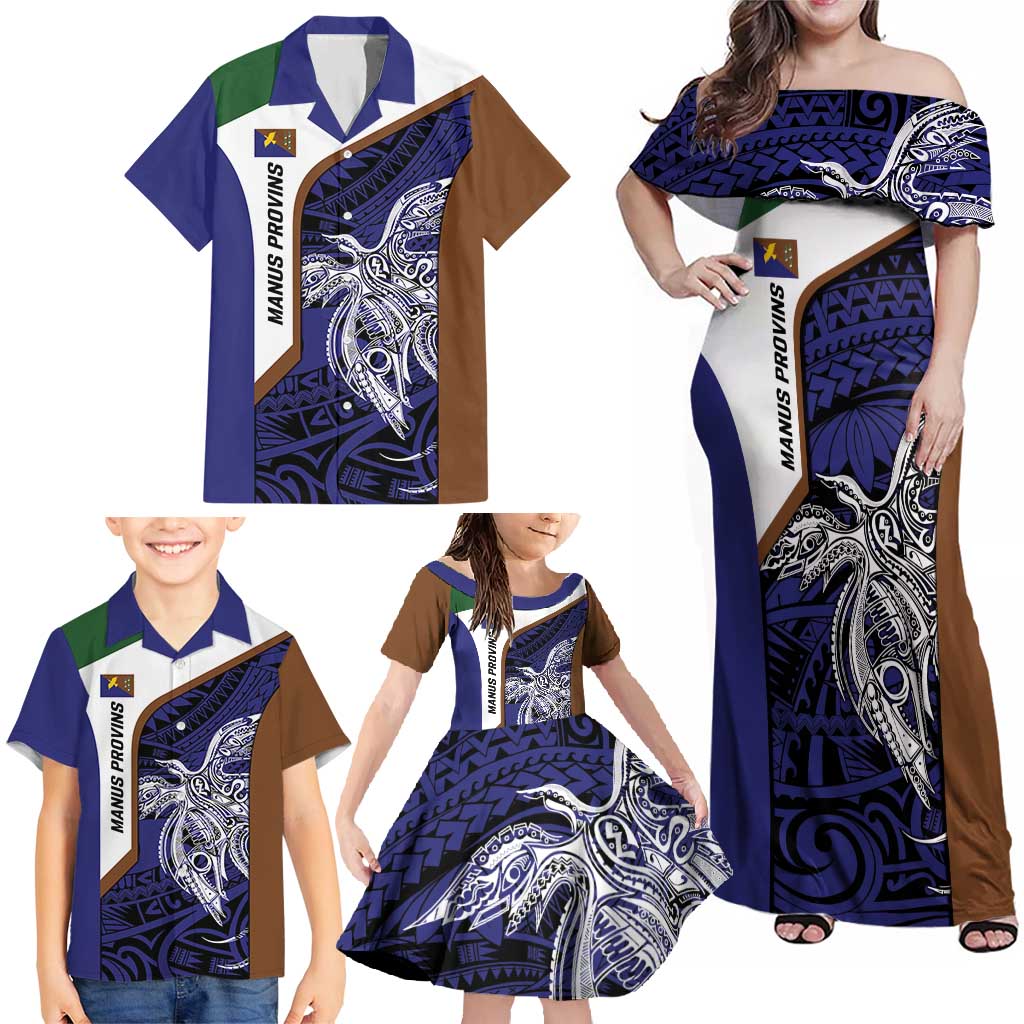Personalised PNG Manus Province Family Matching Off Shoulder Maxi Dress and Hawaiian Shirt Bird of Paradise Tattoo Flag Motif LT9 - Polynesian Pride