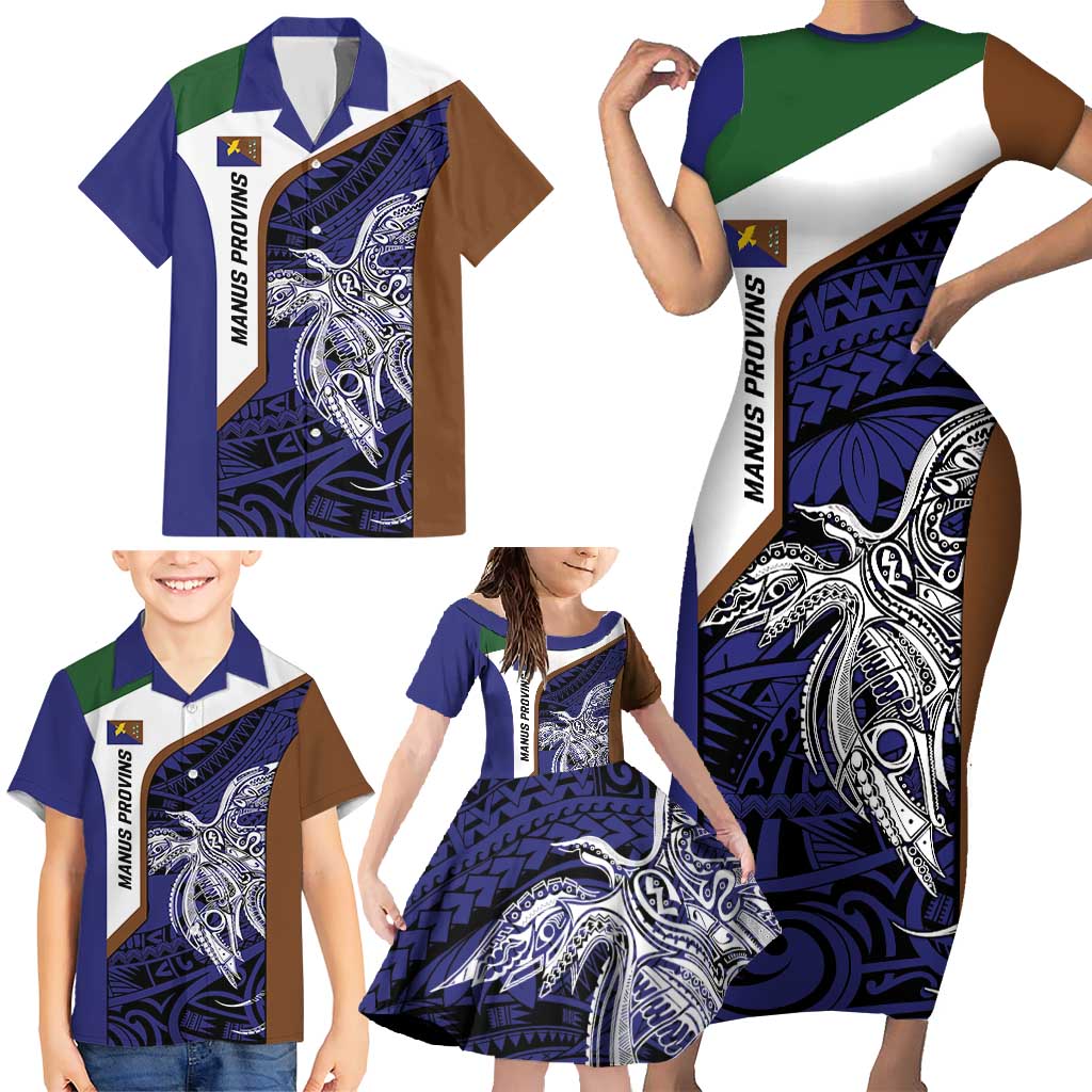Personalised PNG Manus Province Family Matching Short Sleeve Bodycon Dress and Hawaiian Shirt Bird of Paradise Tattoo Flag Motif LT9 - Polynesian Pride