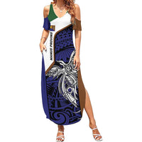 Personalised PNG Manus Province Family Matching Summer Maxi Dress and Hawaiian Shirt Bird of Paradise Tattoo Flag Motif LT9 Mom's Dress Blue - Polynesian Pride