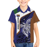 Personalised PNG Manus Province Family Matching Summer Maxi Dress and Hawaiian Shirt Bird of Paradise Tattoo Flag Motif LT9 Son's Shirt Blue - Polynesian Pride