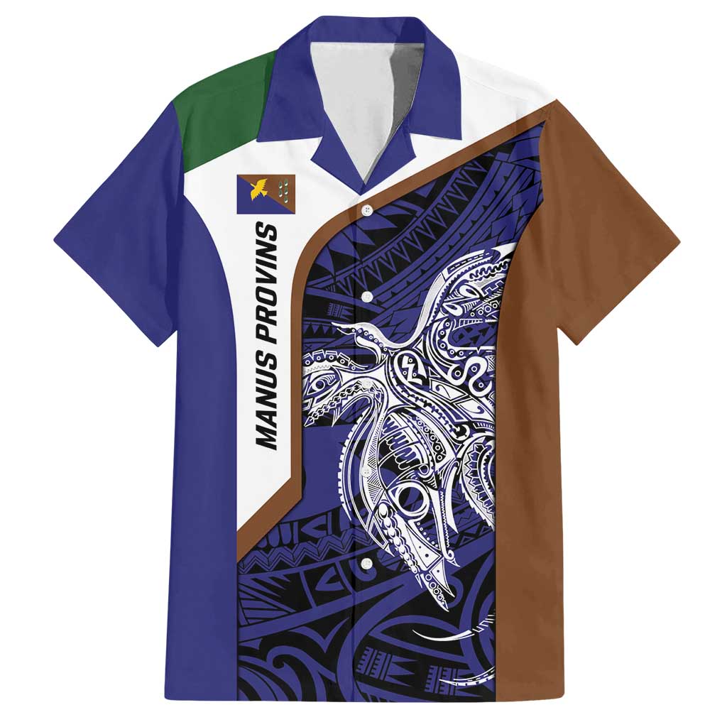 Personalised PNG Manus Province Family Matching Tank Maxi Dress and Hawaiian Shirt Bird of Paradise Tattoo Flag Motif LT9 Dad's Shirt - Short Sleeve Blue - Polynesian Pride