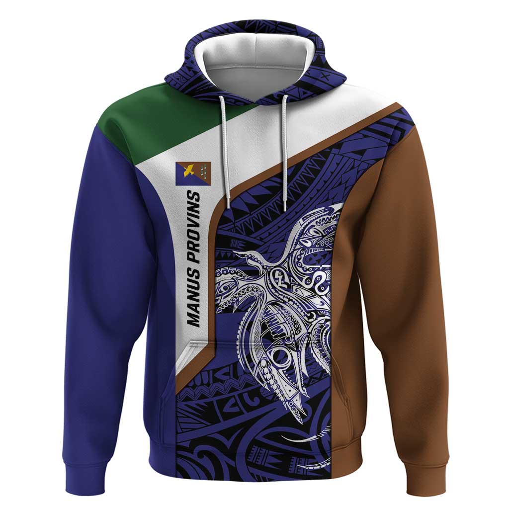 Personalised PNG Manus Province Hoodie Bird of Paradise Tattoo Flag Motif LT9 Pullover Hoodie Blue - Polynesian Pride