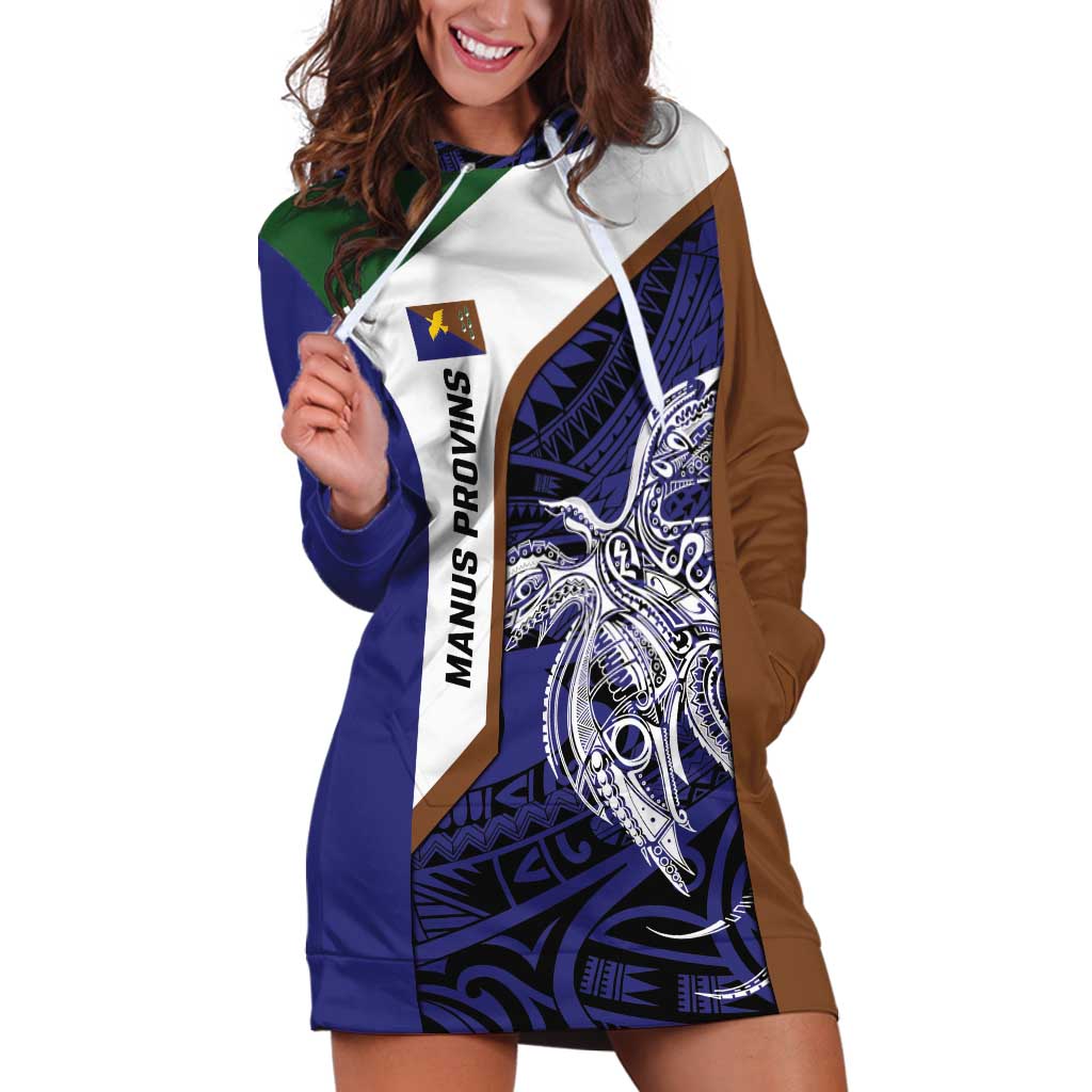 Personalised PNG Manus Province Hoodie Dress Bird of Paradise Tattoo Flag Motif LT9 Blue - Polynesian Pride