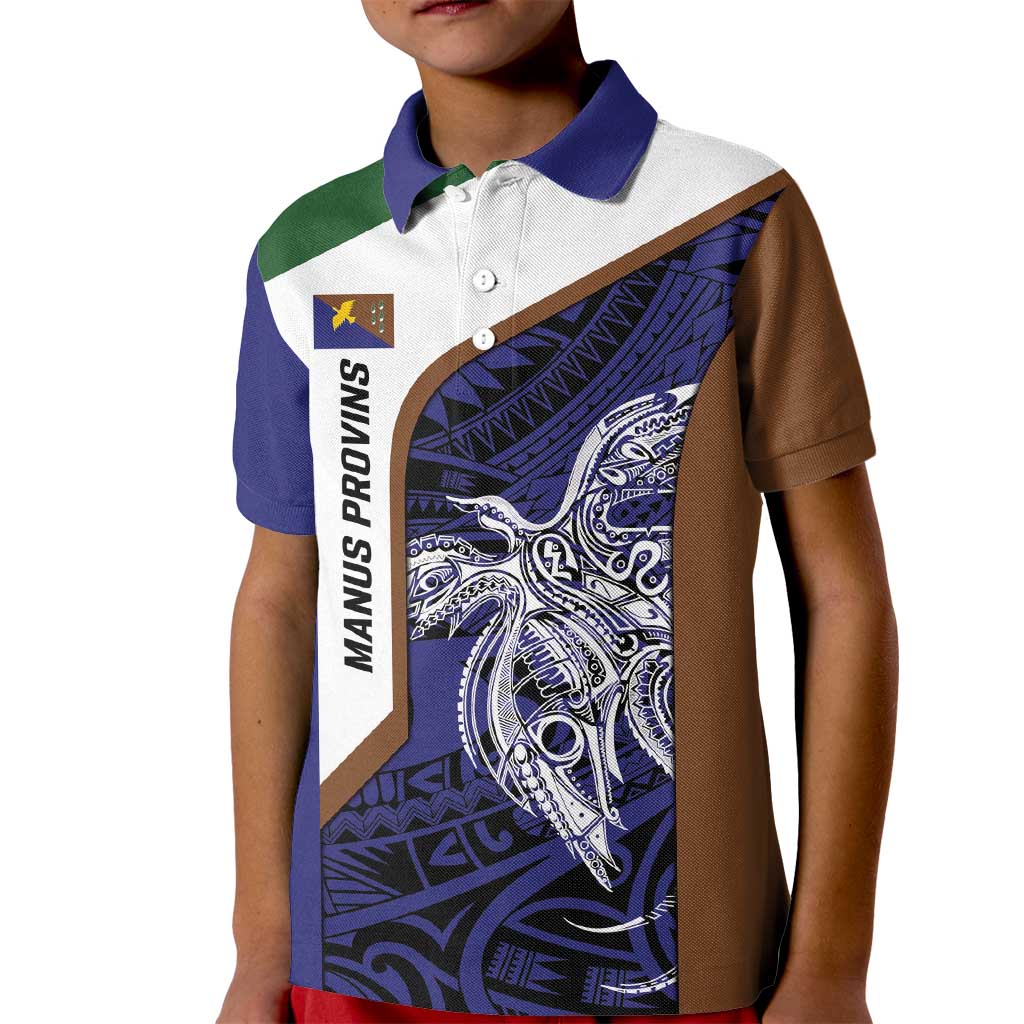 Personalised PNG Manus Province Kid Polo Shirt Bird of Paradise Tattoo Flag Motif LT9 Kid Blue - Polynesian Pride
