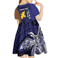 Personalised PNG Manus Province Kid Short Sleeve Dress Bird of Paradise Tattoo Flag Motif LT9 - Polynesian Pride