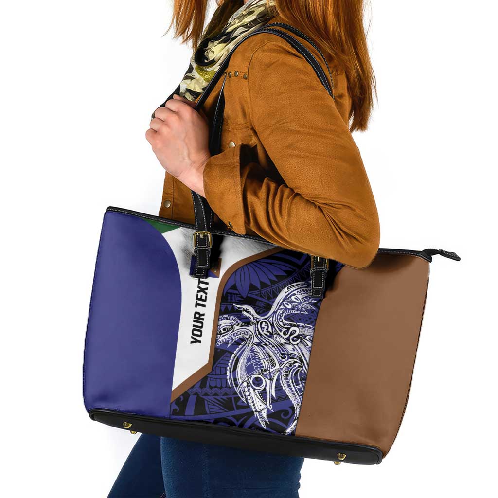 Personalised PNG Manus Province Leather Tote Bag Bird of Paradise Tattoo Flag Motif LT9 Blue - Polynesian Pride