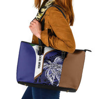 Personalised PNG Manus Province Leather Tote Bag Bird of Paradise Tattoo Flag Motif LT9 Blue - Polynesian Pride