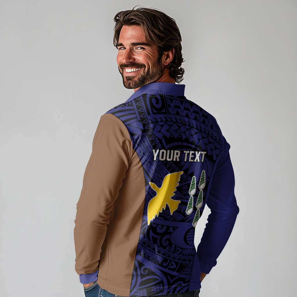 Personalised PNG Manus Province Long Sleeve Polo Shirt Bird of Paradise Tattoo Flag Motif LT9 - Polynesian Pride