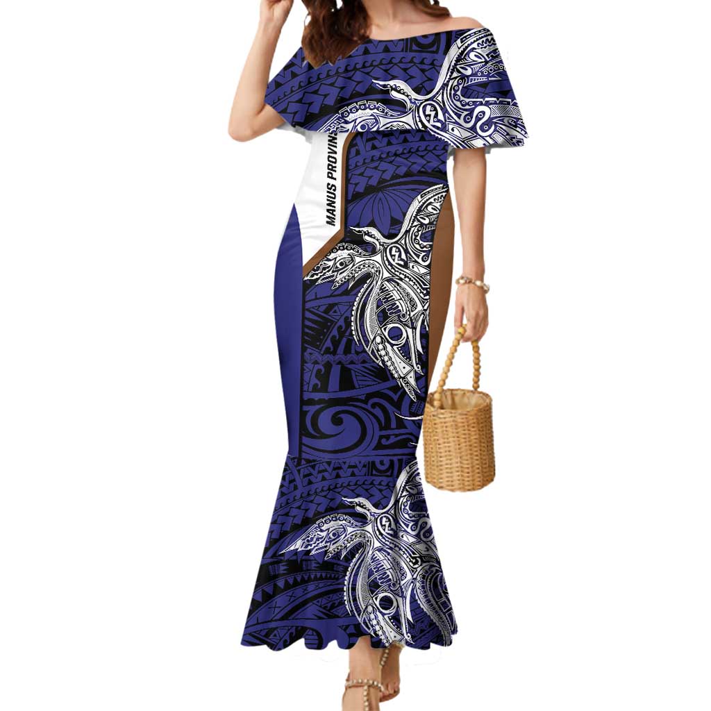 Personalised PNG Manus Province Mermaid Dress Bird of Paradise Tattoo Flag Motif LT9 Women Blue - Polynesian Pride