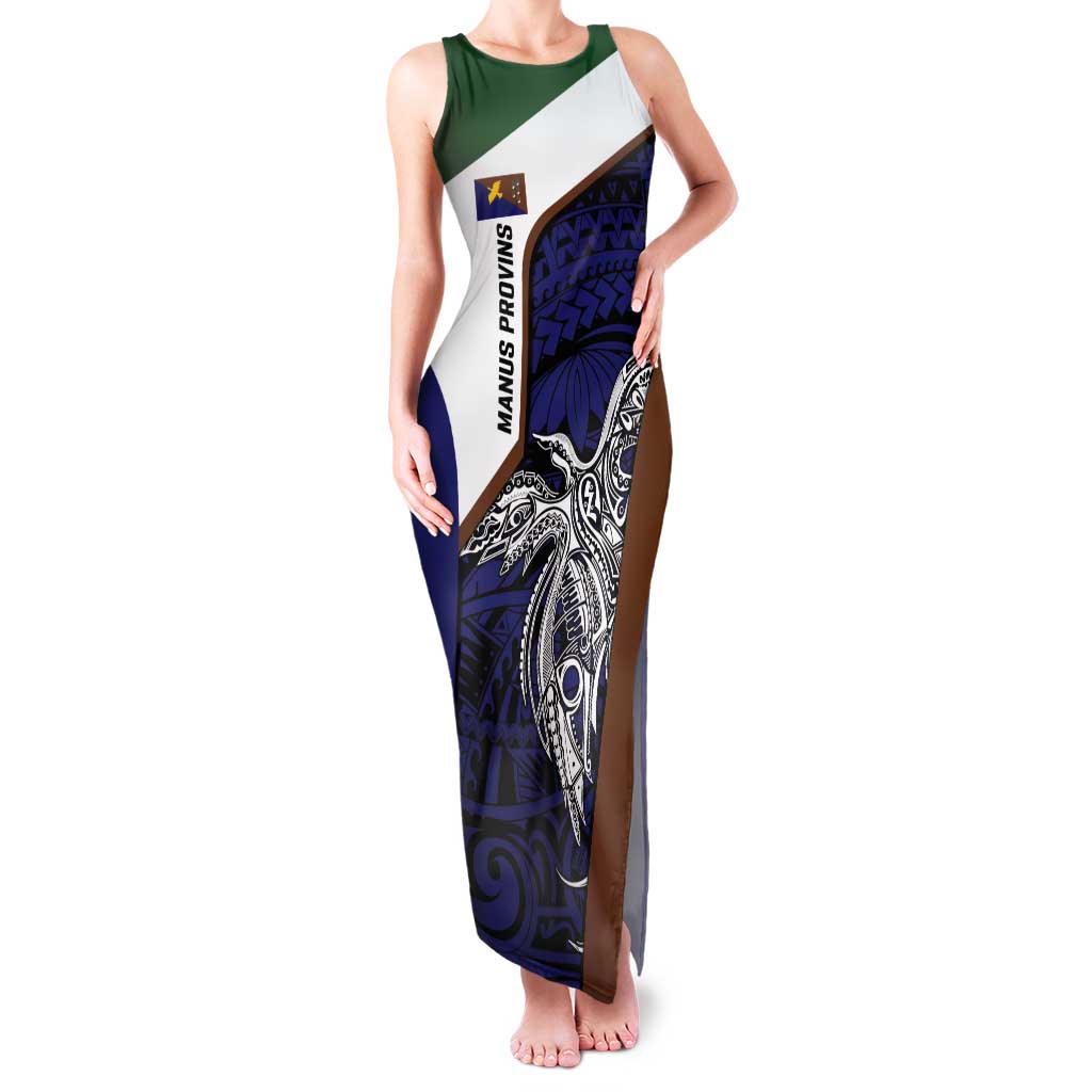 Personalised PNG Manus Province Tank Maxi Dress Bird of Paradise Tattoo Flag Motif LT9 Women Blue - Polynesian Pride