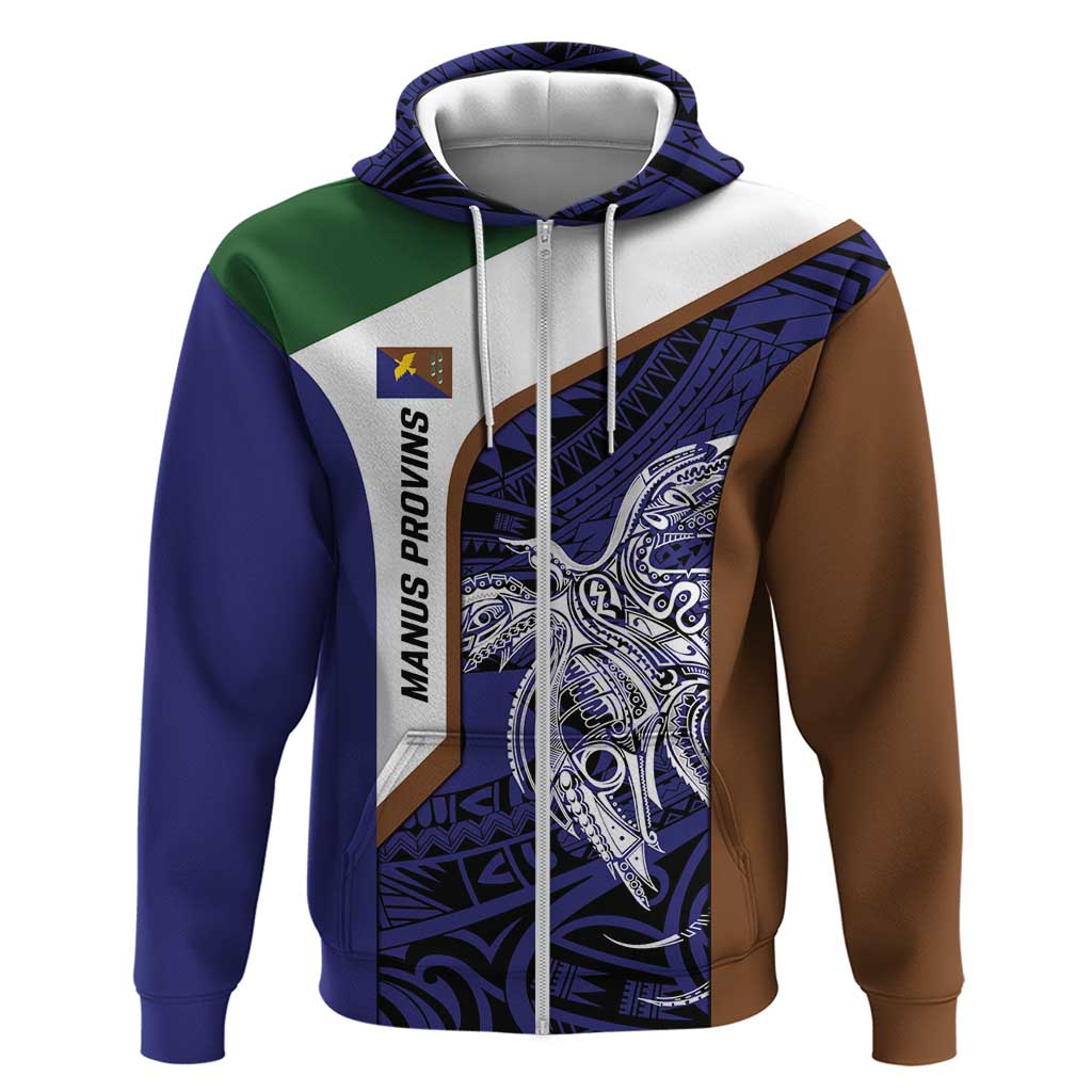 Personalised PNG Manus Province Zip Hoodie Bird of Paradise Tattoo Flag Motif - Polynesian Pride