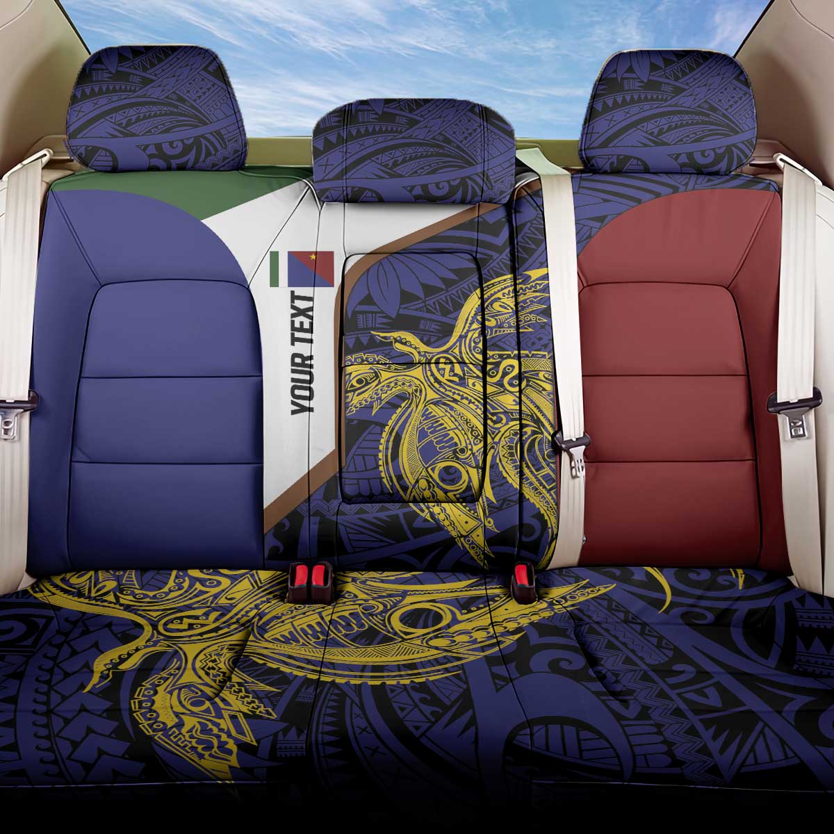 Personalised PNG Milne Bay Province Back Car Seat Cover Bird of Paradise Tattoo Flag Motif LT9 One Size Blue - Polynesian Pride