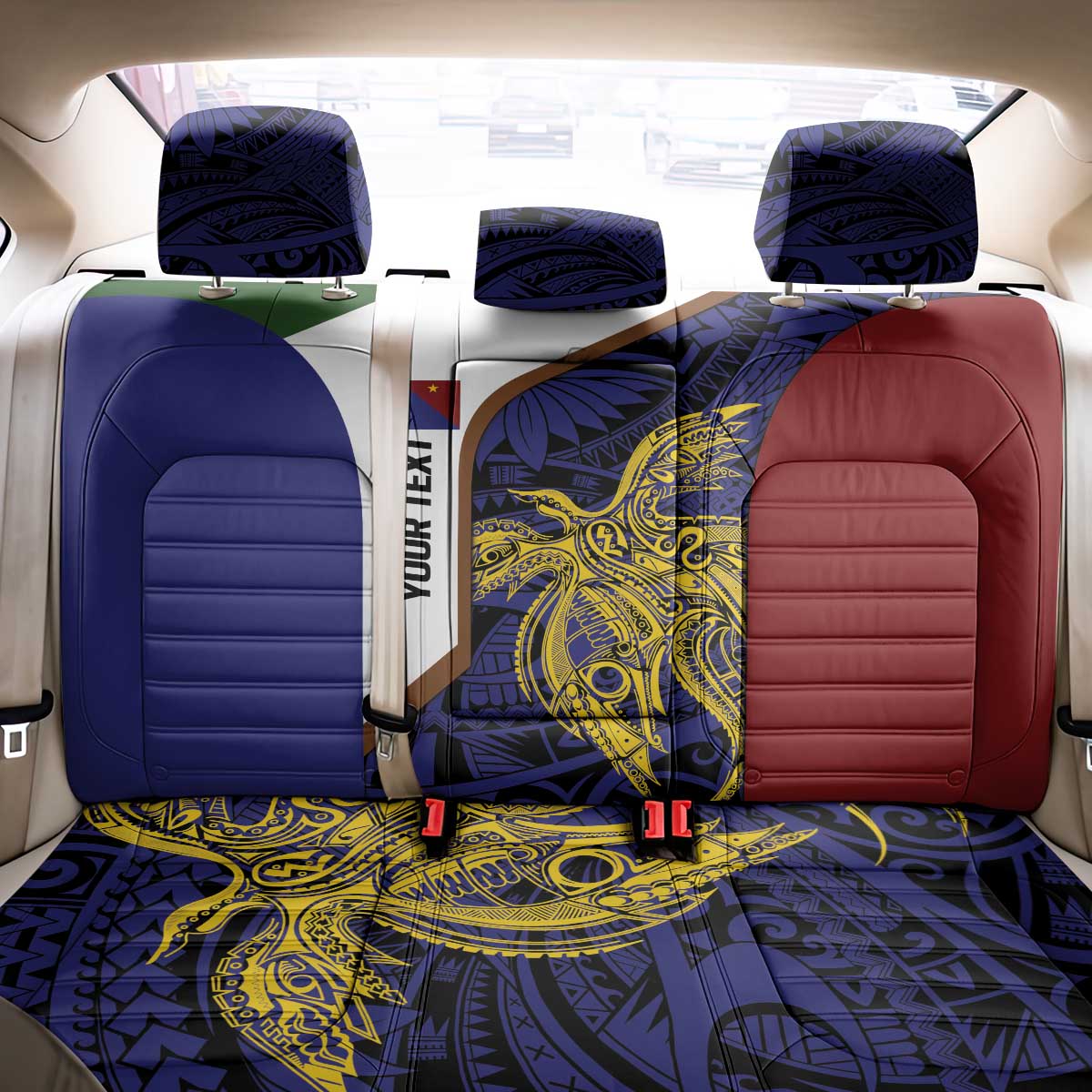 Personalised PNG Milne Bay Province Back Car Seat Cover Bird of Paradise Tattoo Flag Motif LT9 - Polynesian Pride
