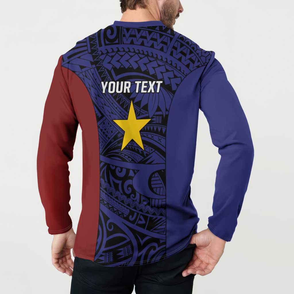 Personalised PNG Milne Bay Province Button Sweatshirt Bird of Paradise Tattoo Flag Motif - Polynesian Pride