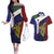 Personalised PNG Milne Bay Province Couples Matching Off The Shoulder Long Sleeve Dress and Hawaiian Shirt Bird of Paradise Tattoo Flag Motif - Polynesian Pride