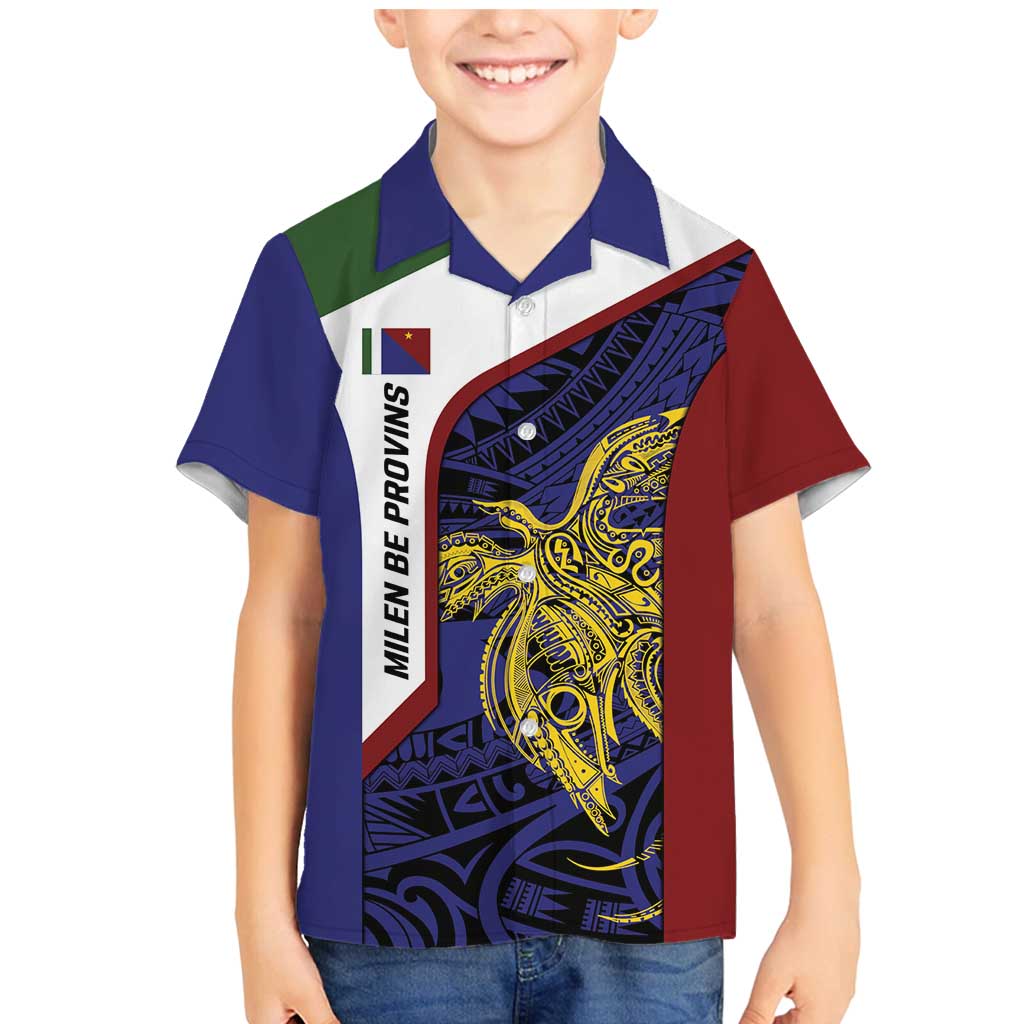 Personalised PNG Milne Bay Province Family Matching Mermaid Dress and Hawaiian Shirt Bird of Paradise Tattoo Flag Motif LT9 Son's Shirt Blue - Polynesian Pride