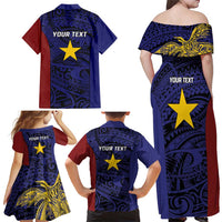 Personalised PNG Milne Bay Province Family Matching Off Shoulder Maxi Dress and Hawaiian Shirt Bird of Paradise Tattoo Flag Motif LT9 - Polynesian Pride