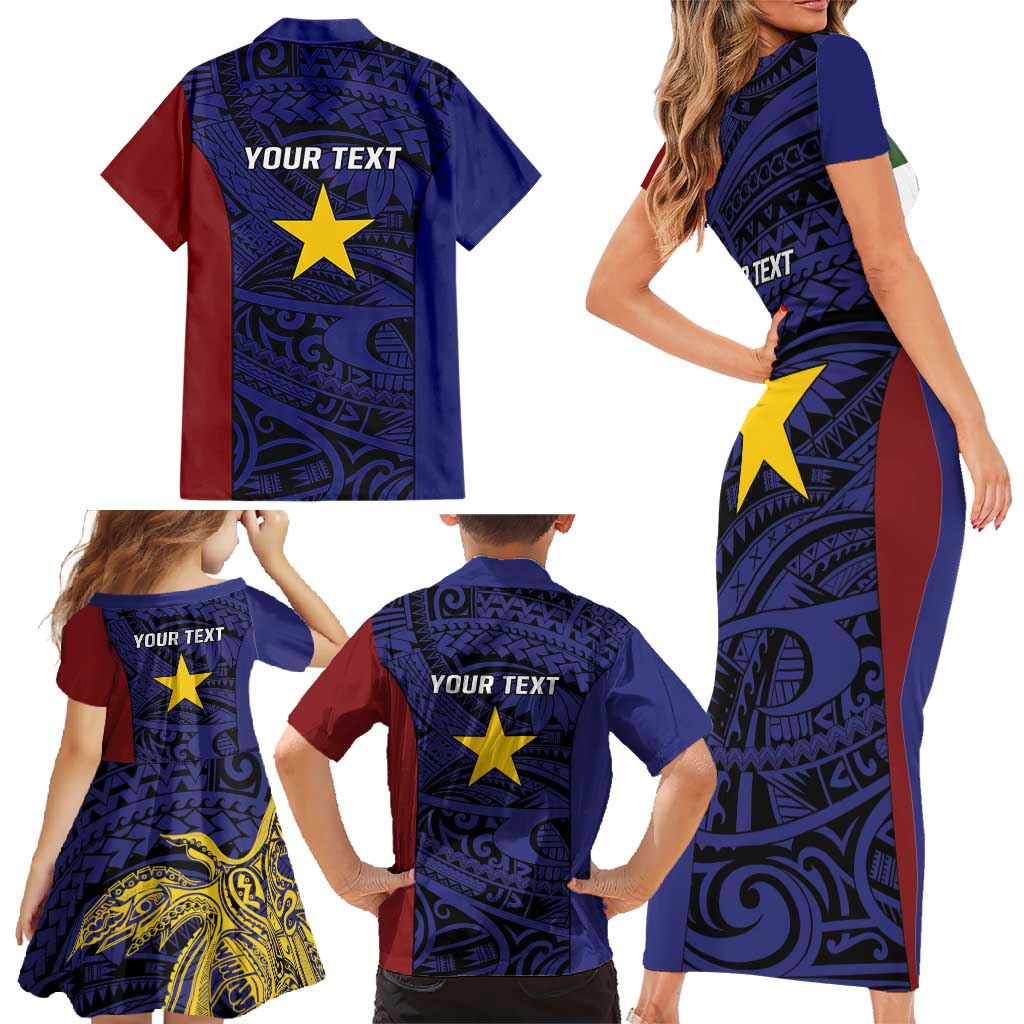 Personalised PNG Milne Bay Province Family Matching Short Sleeve Bodycon Dress and Hawaiian Shirt Bird of Paradise Tattoo Flag Motif LT9 - Polynesian Pride