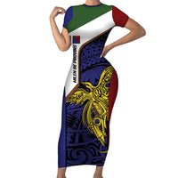 Personalised PNG Milne Bay Province Family Matching Short Sleeve Bodycon Dress and Hawaiian Shirt Bird of Paradise Tattoo Flag Motif LT9 Mom's Dress Blue - Polynesian Pride