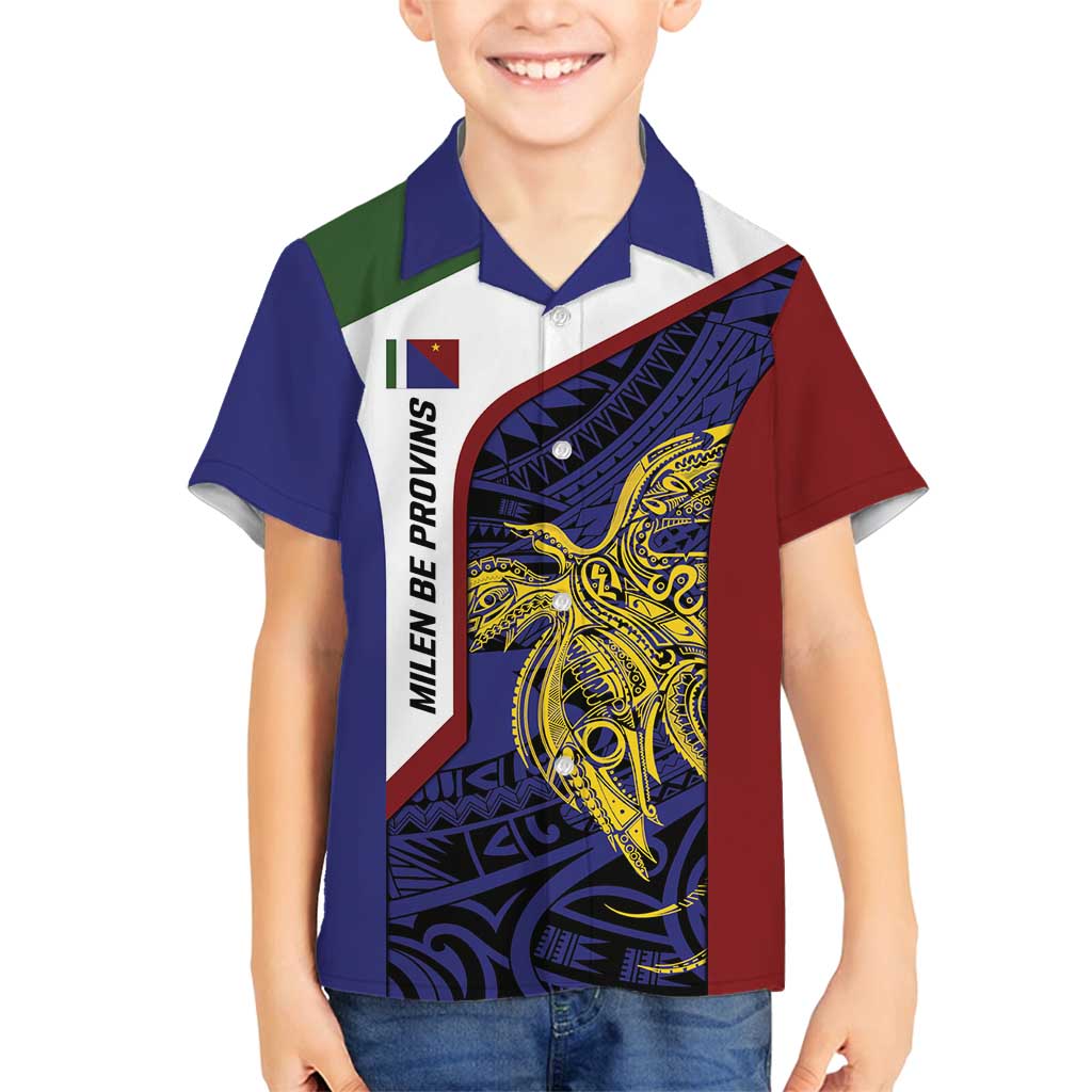 Personalised PNG Milne Bay Province Family Matching Summer Maxi Dress and Hawaiian Shirt Bird of Paradise Tattoo Flag Motif LT9 Son's Shirt Blue - Polynesian Pride