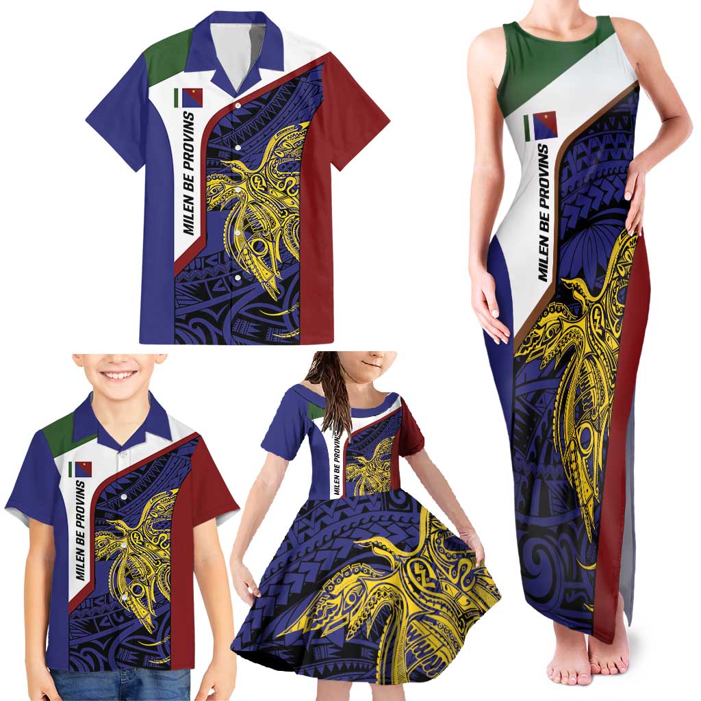Personalised PNG Milne Bay Province Family Matching Tank Maxi Dress and Hawaiian Shirt Bird of Paradise Tattoo Flag Motif LT9 - Polynesian Pride
