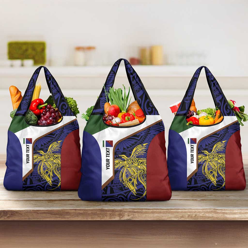 Personalised PNG Milne Bay Province Grocery Bag Bird of Paradise Tattoo Flag Motif LT9 3-pack One Size Blue - Polynesian Pride