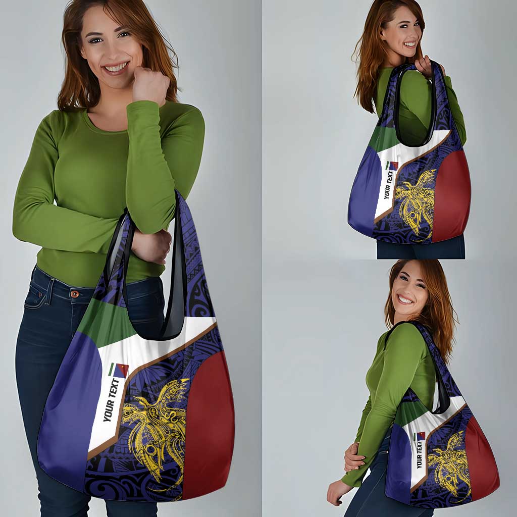 Personalised PNG Milne Bay Province Grocery Bag Bird of Paradise Tattoo Flag Motif LT9 - Polynesian Pride